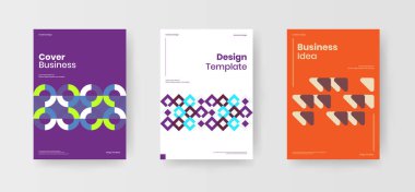 Şirket kimliği için kapak tasarımı şablonu koleksiyonu ayarlandı. Minimum broşür düzeni. Şirket İş Raporu sunumu. A4 geometrik soyut şekil sayfası. vektör çizim paketi