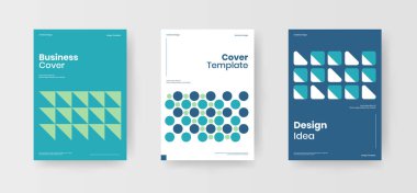 Şirket kimliği için kapak tasarımı şablonu koleksiyonu ayarlandı. Minimum broşür düzeni. Şirket İş Raporu sunumu. A4 geometrik soyut şekil sayfası. vektör çizim paketi