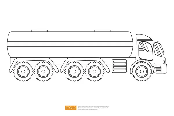 Gaz Olej Zbiornik Paliwa Ilustracja Ciężarówki Linii Białym Tle Odizolowane — Wektor stockowy