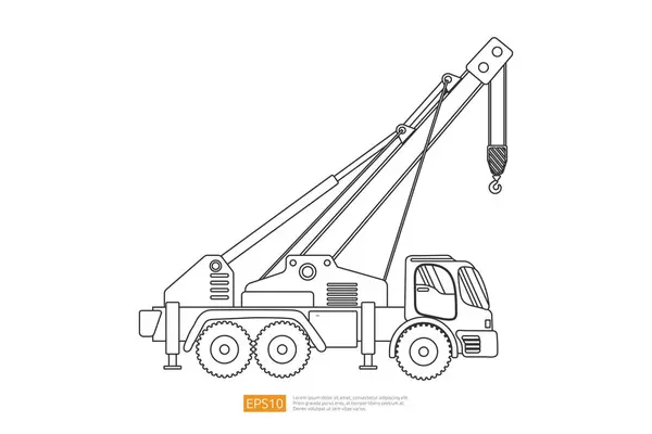 Γραμμή Γερανό Φορτηγό Εικονογράφηση Λευκό Φόντο Μεμονωμένο Όχημα Κατασκευής Βαρύ — Διανυσματικό Αρχείο
