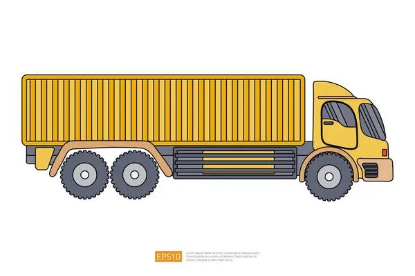 Gele Oplegger Dump Truck Illustratie Witte Achtergrond Geïsoleerde Bestellift Vlakke — Stockvector