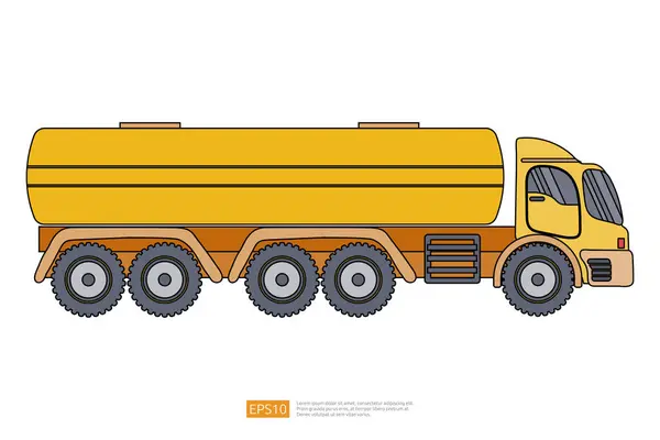 Gaz Olej Zbiornik Paliwa Żółty Ciężarówka Ilustracja Białym Tle Odizolowane — Wektor stockowy