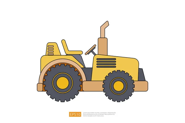 白い背景の黄色いトラクター トラックのベクトル イラスト 孤立した農業と建設車両 重機の商業輸送フラットベクター 着色ページ 子供のための漫画 — ストックベクタ
