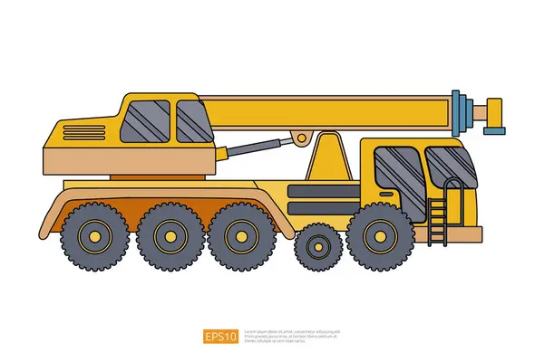 Żółty Żuraw Ciężarówka Ilustracja Białym Tle Odizolowany Samochód Budowlany Ciężkiego — Wektor stockowy