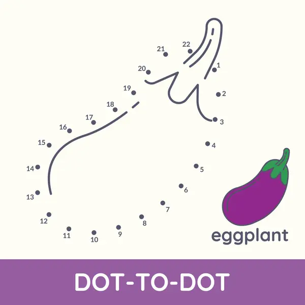 Conecte Ponto Ponto Divertido Jogo Cartoon Eggplant Exercício Colorir Jogo —  Vetores de Stock