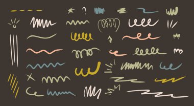 Dekoratif Curl Line Doodle Hand çizimi. Girdaplar ve gelişmeler karalama setleri koleksiyonu. izole edilmiş Basit vintage ögeler