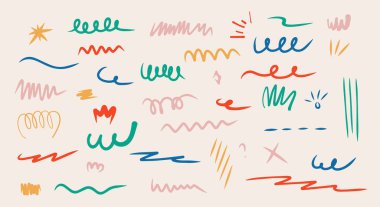Dekoratif Curl Line Doodle Hand çizimi. Girdaplar ve gelişmeler karalama setleri koleksiyonu. izole edilmiş Basit vintage ögeler