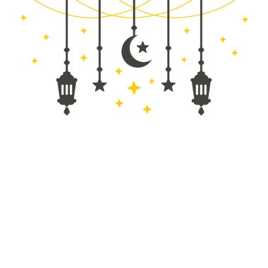 Basit bir Arap geleneksel Ramazan Kareem feneri. Kurban Bayramı veya Adha Mübarek lambası Hilal Ayı ve sarı yıldız sembolünü selamlıyor.