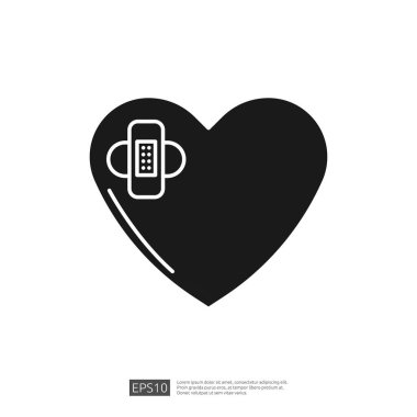 Bandajlı ve medikal bir kalbi gösteren basit bir grafik. 