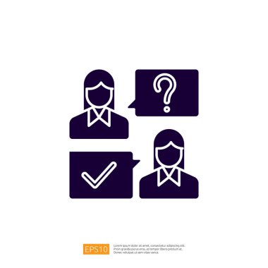 Görüntü, konuşma baloncuklu iki stilize figür içeriyor, biri