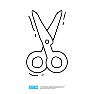 A simple line drawing of a pair of scissors, depicted in an open clipart