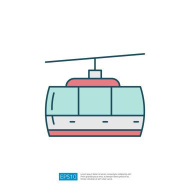 Basit bir teleferik çizimi, açık ve modern bir estetik ile tasarlanmış, genellikle insanları dağlık ya da yüksek bölgelerde taşımak için kullanılır..