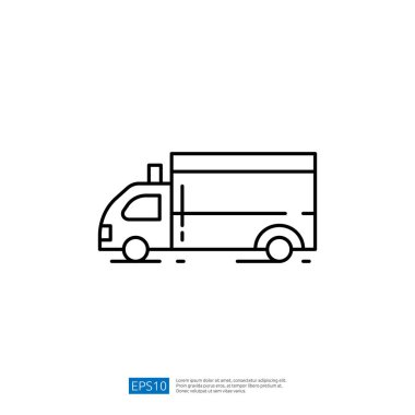 Bir dağıtım kamyonunun basit bir çizimi, yan görüntüsünü gösteriyor, genellikle lojistik ve ulaşım amaçlarında kullanılır..