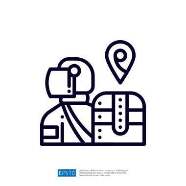 Görüntü, üniformalı bir kişinin, muhtemelen bir asker ya da güvenlik personelinin, yanında teslimat teması ya da lojistik teması öneren bir lojistik rozet ve paket tasvir ediyor..