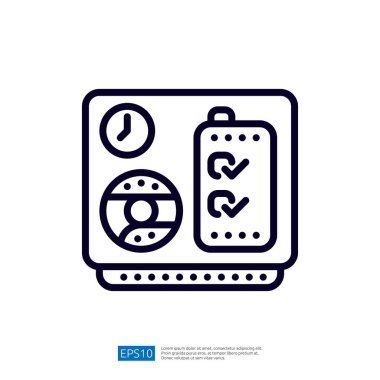 Bir batarya şarj istasyonunu saat ve ilerleme göstergesi ile gösteren basit bir çizgi.