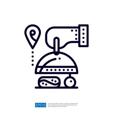 Bu resim, yemek servisi veya yemek servislerini sembolize eden bir broşla birlikte, tabağın üzerine bir saat yerleştiren bir eli gösteriyor..