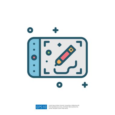 Dijital tasarım veya çizimi sembolize eden stili olan bir tablet veya aygıtın grafik çizimi.
