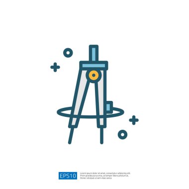 Çizim ve tasarım için kullanılan pusula aracının bir çizimi, hassasiyeti ve ölçümü sembolize eder.