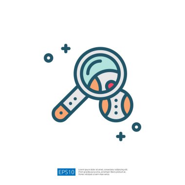 Görüntü, sporla ilgili soruşturma veya analizi sembolize eden bir büyüteç ve bir beyzbol topu içeriyor..