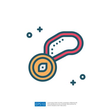 Bu resim, modern, minimalist tarzda tasarlanmış dairesel bir element ve döngü ile bir anahtarlık veya tılsımın stilize bir temsilini içerir..