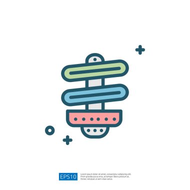 Değişik renklerde yatay çubukları olan, muhtemelen bilimsel veya teknolojik bir kavramı temsil eden spiral bir yapının stilize edilmiş bir çizimi..