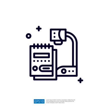 Resim, bir belge kamerasının basit bir çizgi çizimini, sunumlar için belge veya nesneleri görüntülemek için kullanılan bir aygıtı betimler.