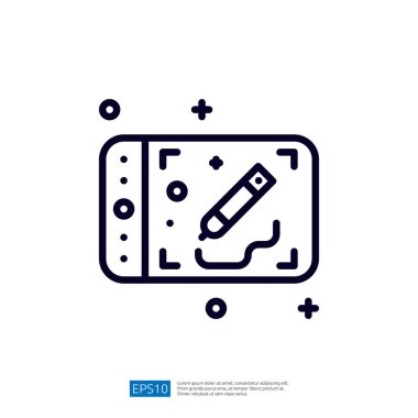 Modern bağlamda yaratıcılığı ve tasarımı temsil eden, stili olan dijital çizim tabletinin minimalist bir çizimi.
