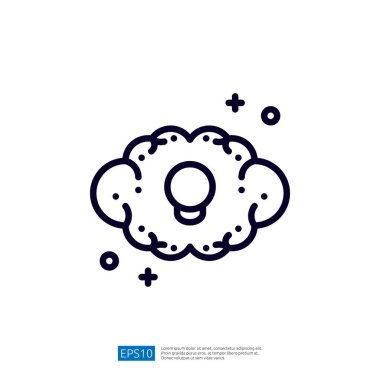 Merkezinde bir ampul olan bir bulutun basit bir çizgi çizimi fikirleri veya yaratıcılığı sembolize eder..