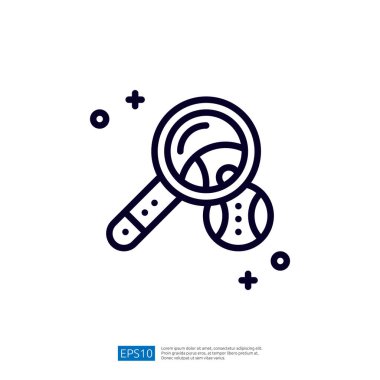 Görüntüde, sporda keşif veya araştırmayı sembolize eden bir beyzbol topunun yanında büyüteç yer alıyor..