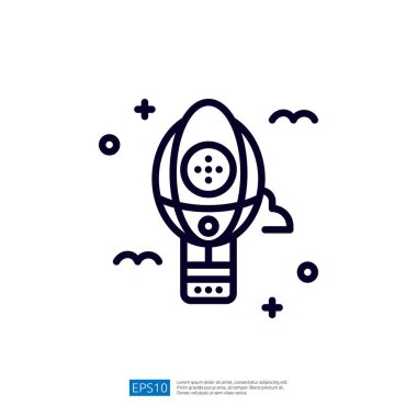 Bu resim, basit çizgiler ve şekillerle keşif ve teknolojiyi vurgulayan bir roket veya uzay aracının minimalist tasarımını içerir..