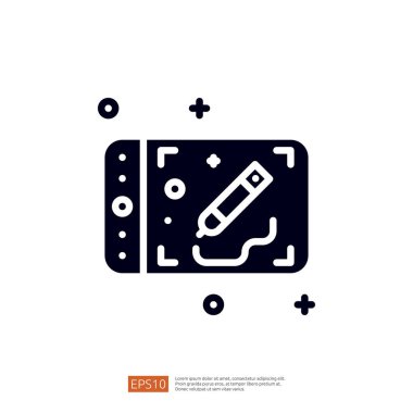 Dijital kurguyu temsil eden, tablet üzerinde bir stil veya kalem bulunan, yaratıcılığı ve tasarımı sembolize eden bir grafik simgesi.