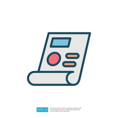 Resim, veri veya bilgi sunumuna odaklanılmasını öneren, düğmeleri ve grafiksel görüntüsü olan biçimlendirilmiş bir belge veya rapor tasvir eder.