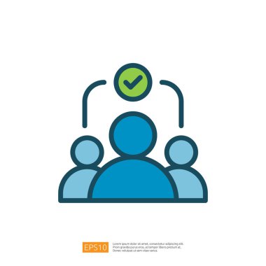 Üstlerinde kontrol işareti olan üç stilize figür, bir grup ortamında onay ya da anlaşmayı simgeliyor. Düz çizgi biçim simgesi
