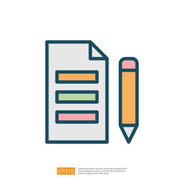 Renkli bölümleri ve kalemi olan not defteri. Not almayı ya da organizasyonu sembolize ediyor. Düz çizgi biçim simgesi