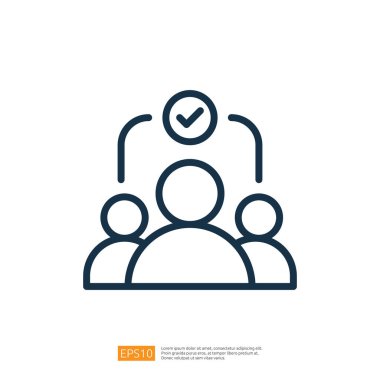 Bu resim, üzerinde kontrol işareti olan üç kişinin basit bir çizgi çizimini içeriyor, grup ortamında onay veya anlaşmayı sembolize ediyor.