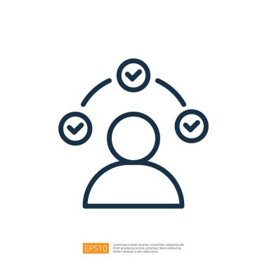 Bu resim, üzerinde onay veya görev tamamlamayı sembolize eden üç işaretli simge bulunan bir kişinin basit bir çizgi çizimini içerir..