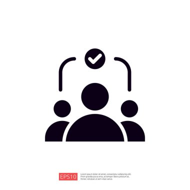 Bir grup bağlamında onay veya anlaşmayı sembolize eden, üzerinde kontrol işareti olan üç figürü gösteren basit bir grafik çizimi.