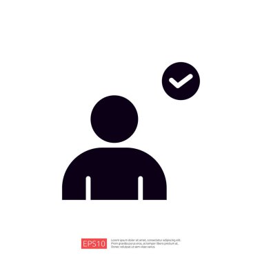 Üzerinde onay işareti olan bir kişinin basit bir grafik gösterimi, onay ya da doğrulamayı simgeler.