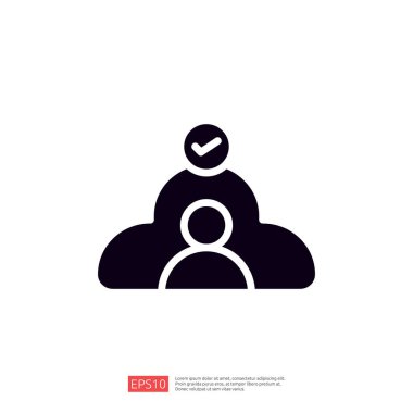 Bir grup bağlamında onay veya doğruluğu sembolize eden, üzerinde kontrol işareti olan bir kişiyi tasvir eden minimalist bir simge.
