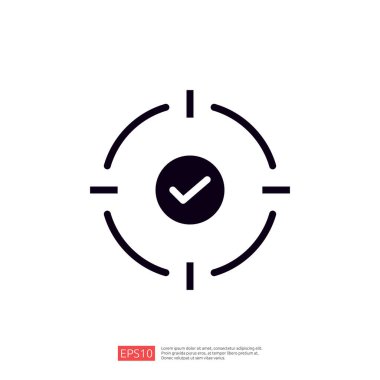 Dairesel bir hedef sembolü içinde işaretli minimalist bir grafik, tamamlamayı veya başarıyı temsil eder.