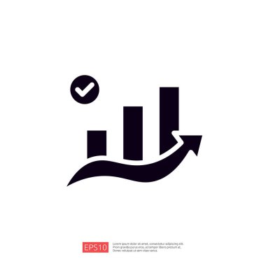 Büyümeyi ve iş ölçümlerindeki başarıyı sembolize eden, yükselen bir eğilim ve kontrol işaretine sahip bir bar tablosunun biçimlendirilmiş grafik gösterimi.