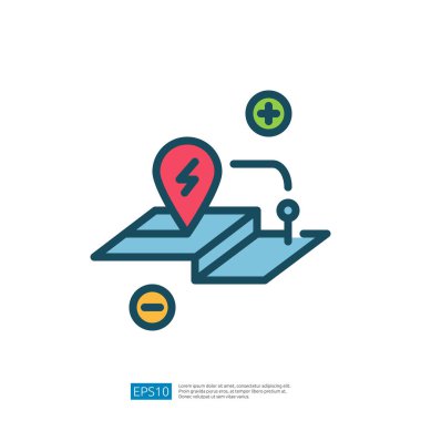 Coğrafi Bağlam ve Yönlendirme için Konum Pin ve Yönlendirme Sembollü Haritanın Vektör Simgesi