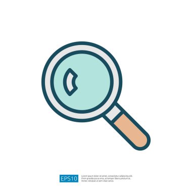 Arama, araştırma ya da analizi sembolize eden bir büyüteç..