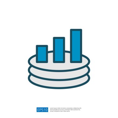 Yığılmış Paralar ve Yükselen Çubuk Grafik Temsilcisi İçgörü ve Ölçülerle Mali Büyümeyi İllüleştiren Veri Analisti Simgesi