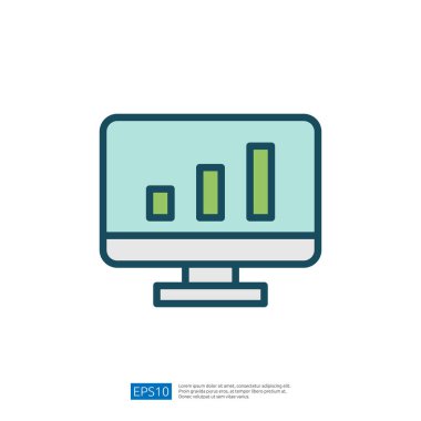 Veri Analitik İçeriğinde Çubuk Grafik Büyütme Eğilimlerini Gösteren Bir Bilgisayar İzleyicisinin Biçimlendirilmiş Simgesi