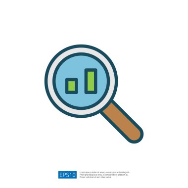 Yeşil Çubuk Çizelgesi Üzerinde Büyütme Camı Sunan Veri Analizi Simgesi İstatistiksel Büyüme ve Analiz Eğilimleri