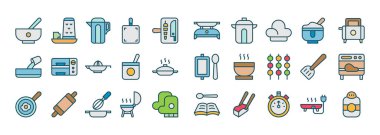 Yemek Pişirme Simgeleri Koleksiyonu Malzemeleri ve Mutfak Sanatı ve Yemek Hazırlama Yöntemleri