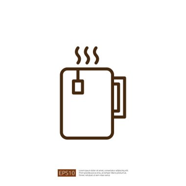 Tea Bag ve Buhar Buharlı Kahve Bardağının Çizgi Simgesi Minimalist Tasarımda Sıcak Bir İçecek Tasarımı Yapıyor