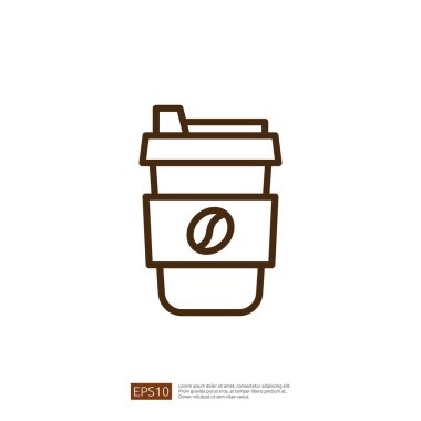 Modern İçecek Grafikleri ve Markalaşma Çözümleri İçin Temiz Beyaz Arkaplanda Şekil Değiştirilmiş Tasarım Elementleri ile Bir Takeaway Kupası sunan Kahve Hattı Simgesi