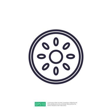 Sağlıklı gıda ürünleri grafikleri ya da web sitesi elementleri için taze tohumları temsil eden dairesel meyve dilimlerinin minimalist çizgi simgesi